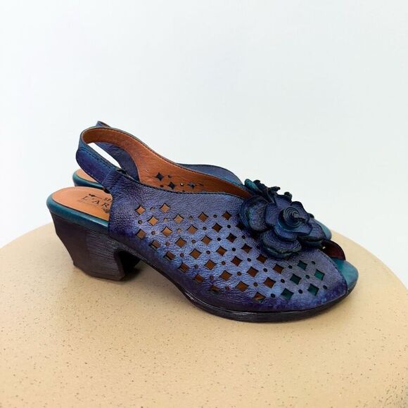 Spring Step L’Artiste Women’s Lovella Blum Blue Multi Leather Flower Appliqué L - Picture 1 of 15